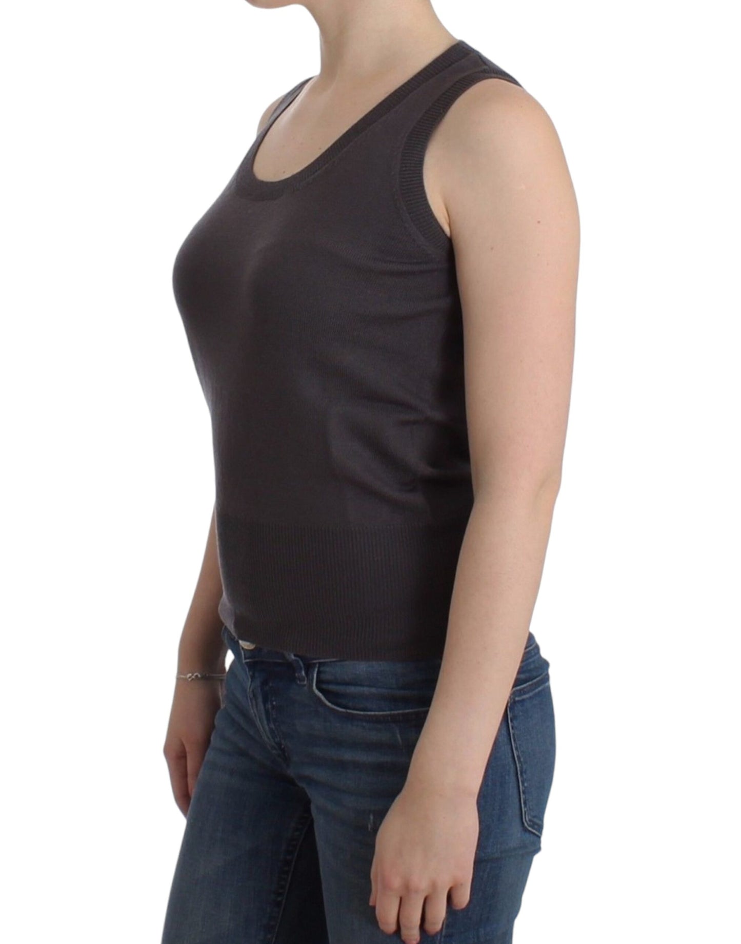 Elegant Sleeveless Brown Knit Top - SEHABRANDS