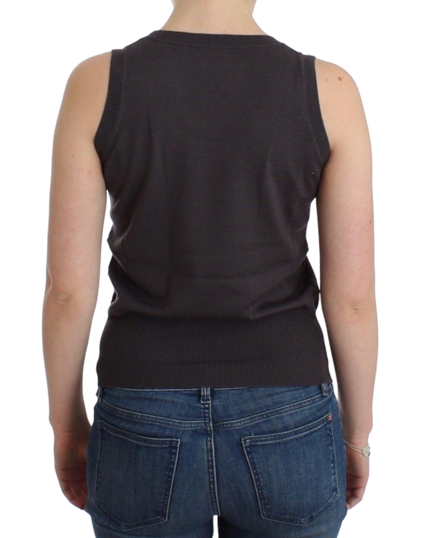 Elegant Sleeveless Brown Knit Top - SEHABRANDS