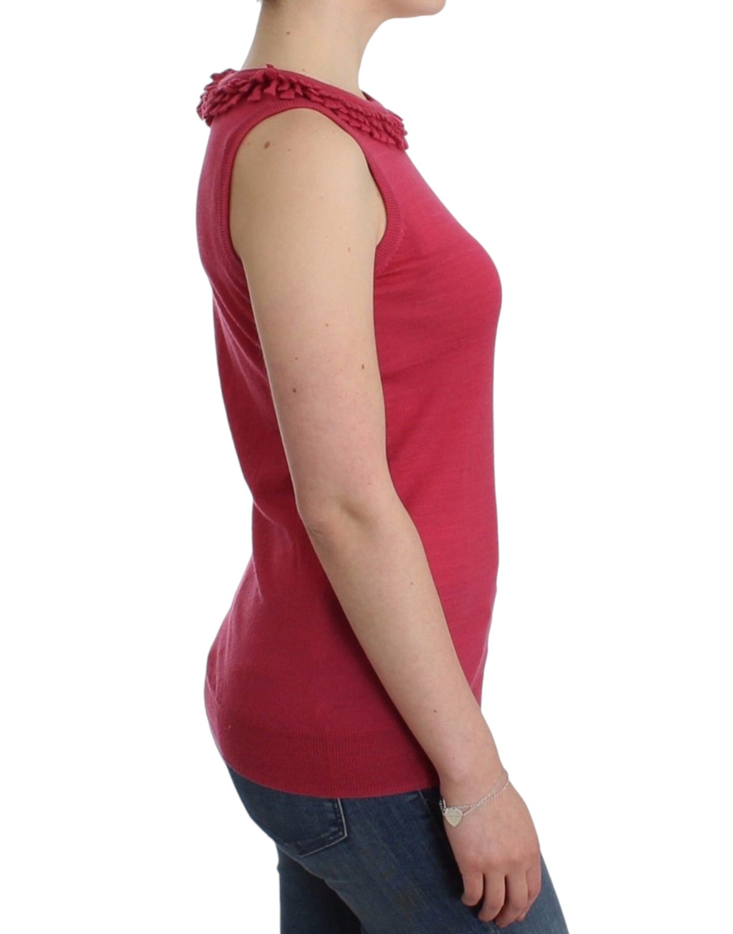 Elegant Pink Sleeveless Wool Knit Top - SEHABRANDS