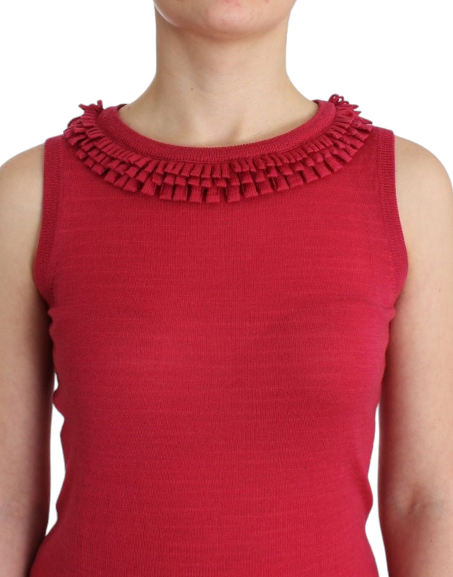 Elegant Pink Sleeveless Wool Knit Top - SEHABRANDS