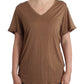 Elegant Short-Sleeved Brown Rayon Top - SEHABRANDS