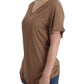 Elegant Short-Sleeved Brown Rayon Top - SEHABRANDS