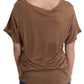 Elegant Short-Sleeved Brown Rayon Top - SEHABRANDS