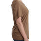 Elegant Short-Sleeved Brown Rayon Top - SEHABRANDS