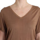 Elegant Short-Sleeved Brown Rayon Top - SEHABRANDS