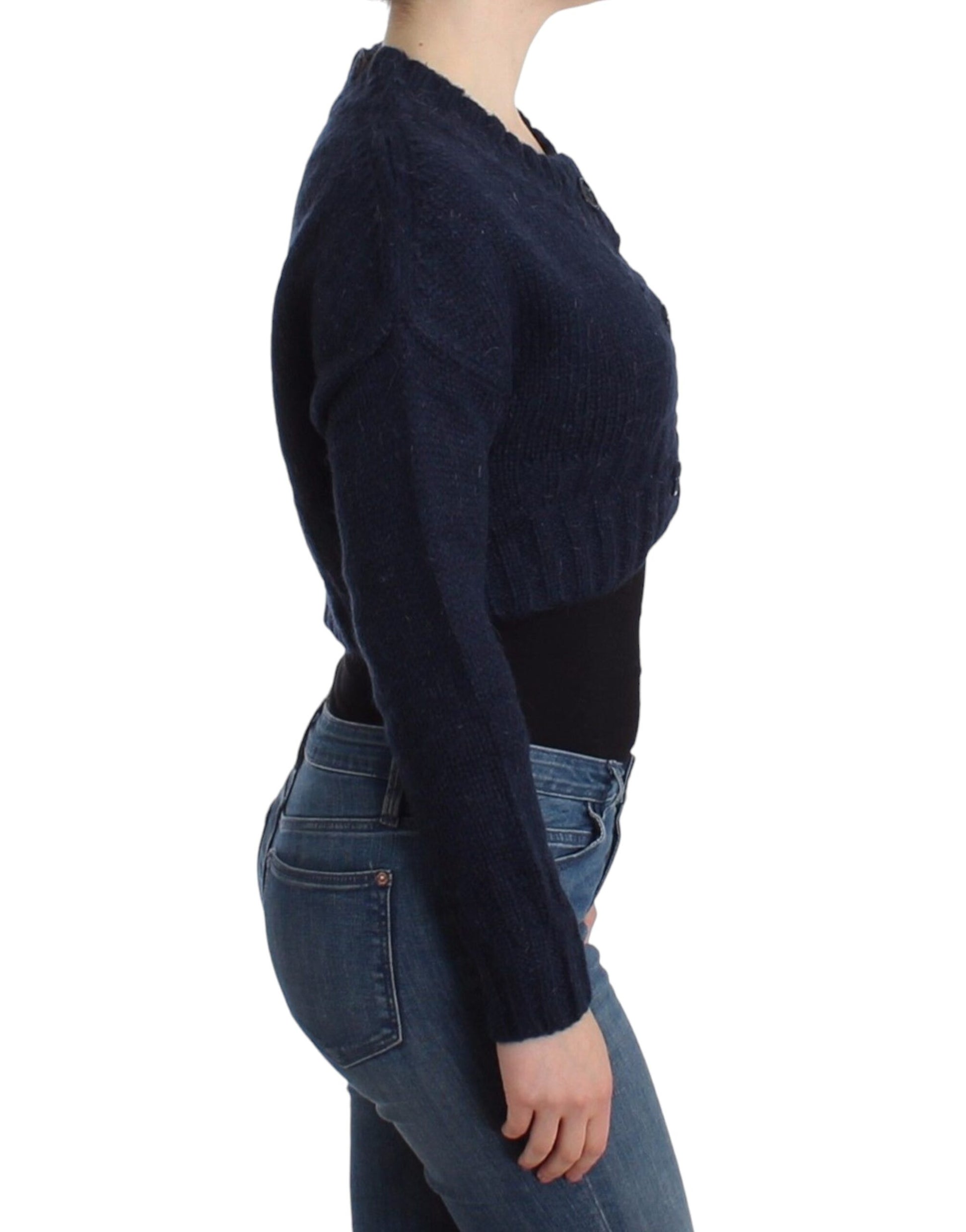 Chic Cropped Blue Cardigan - SEHABRANDS