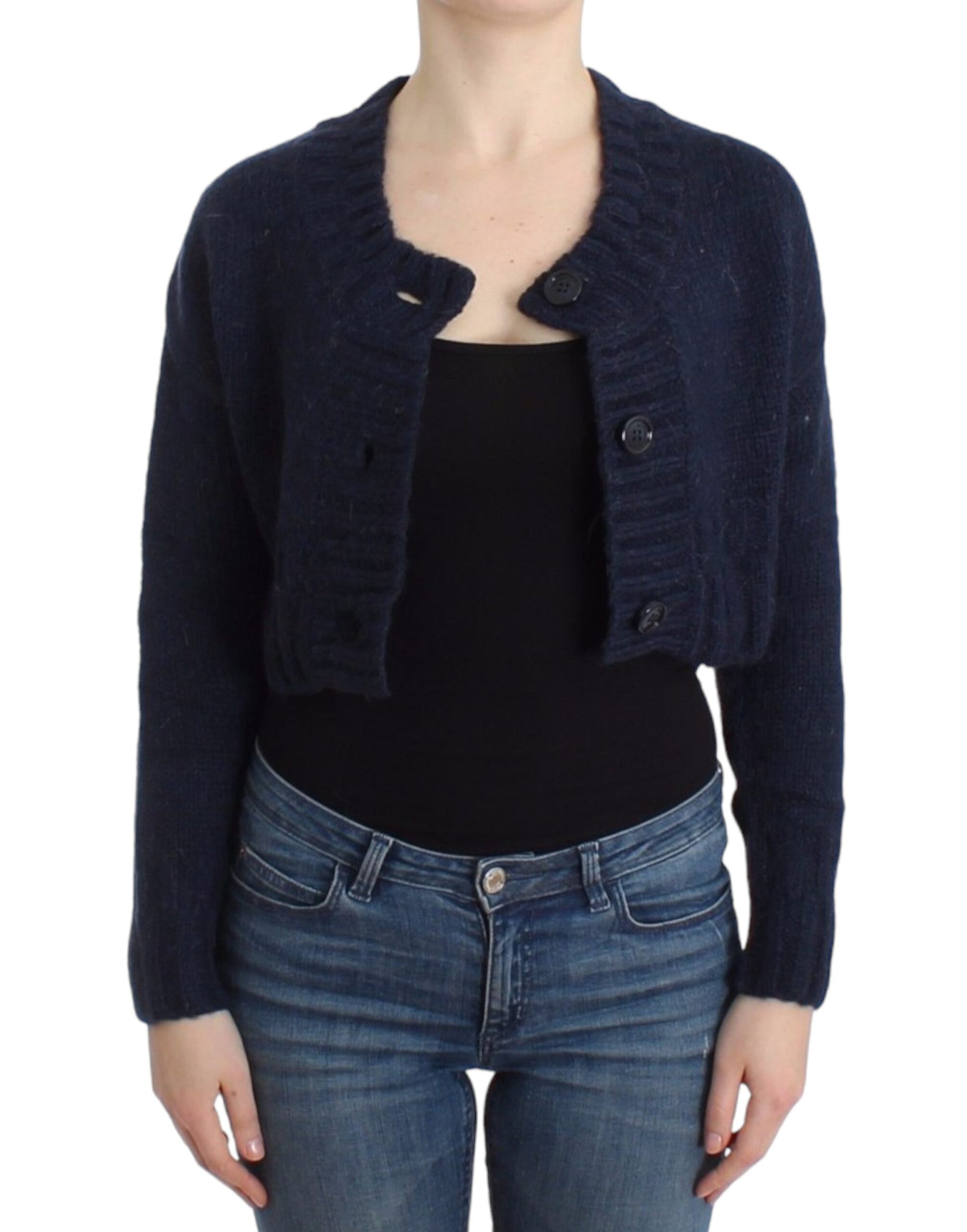 Chic Cropped Blue Cardigan - SEHABRANDS