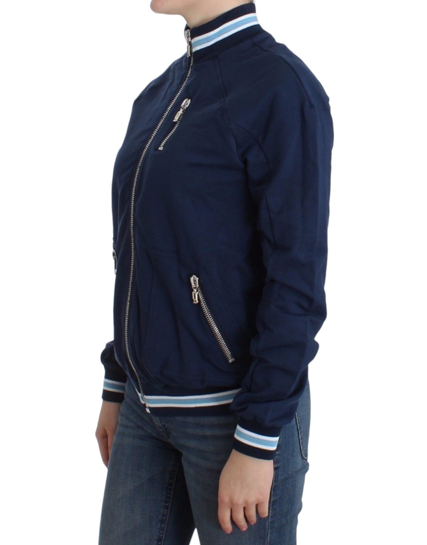 Chic Blue Zip Cardigan with Logo Detail - SEHABRANDS