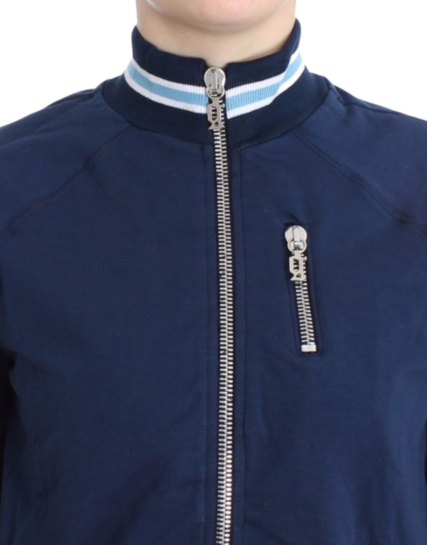 Chic Blue Zip Cardigan with Logo Detail - SEHABRANDS