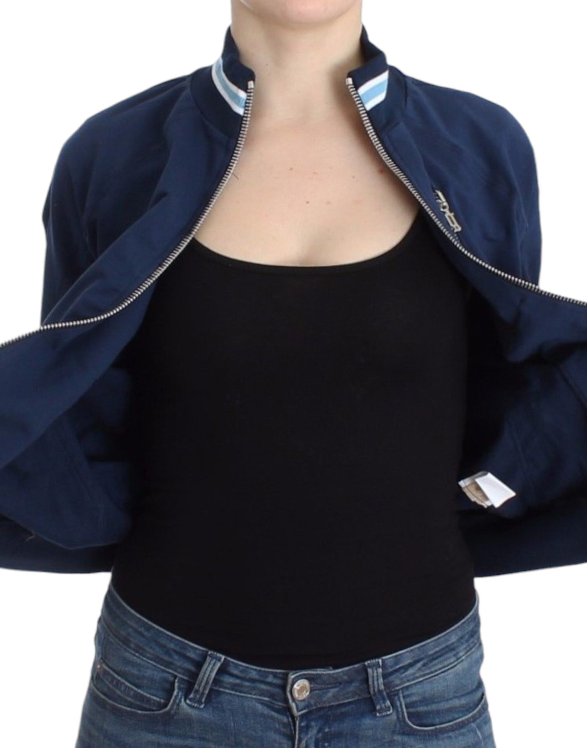 Chic Blue Zip Cardigan with Logo Detail - SEHABRANDS