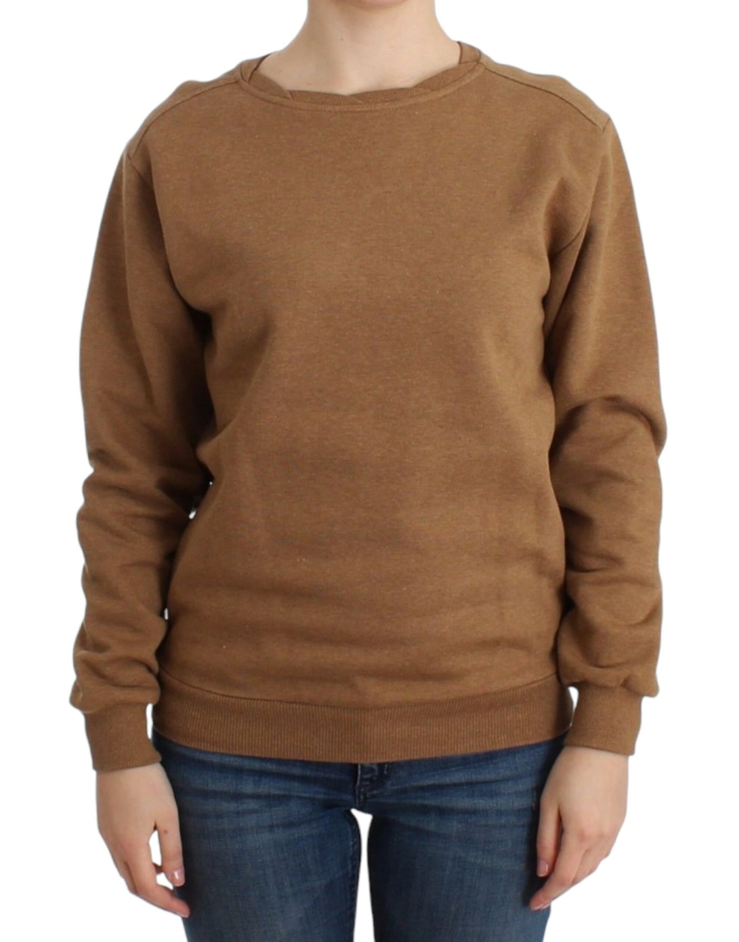 Chic Brown Crewneck Cotton Sweater - SEHABRANDS