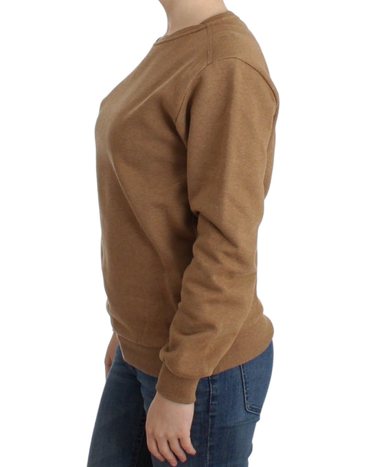 Chic Brown Crewneck Cotton Sweater - SEHABRANDS