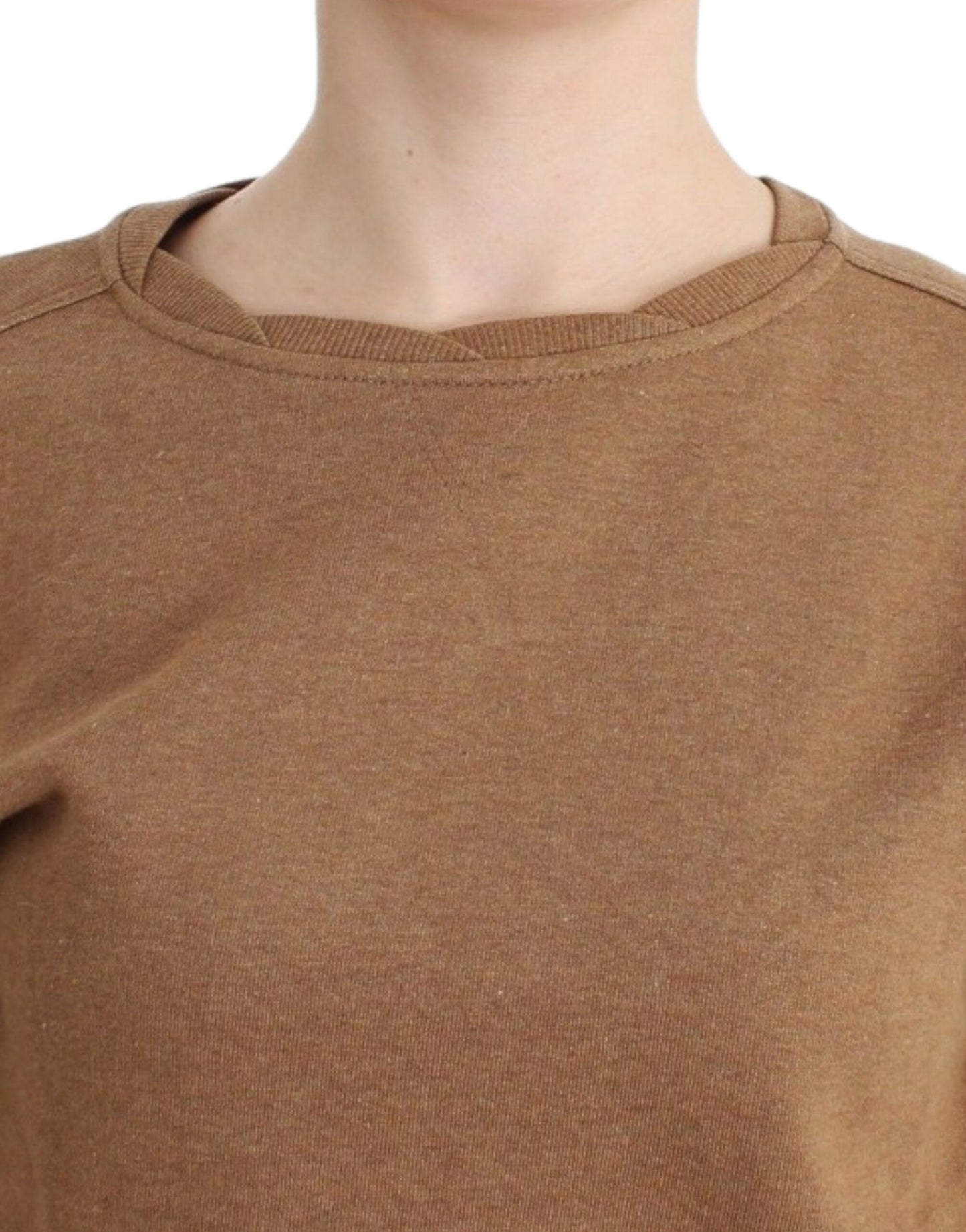 Chic Brown Crewneck Cotton Sweater - SEHABRANDS