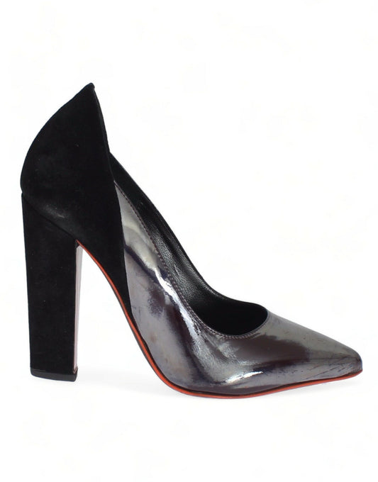 Chic Metallic Gray Leather Pumps - SEHABRANDS