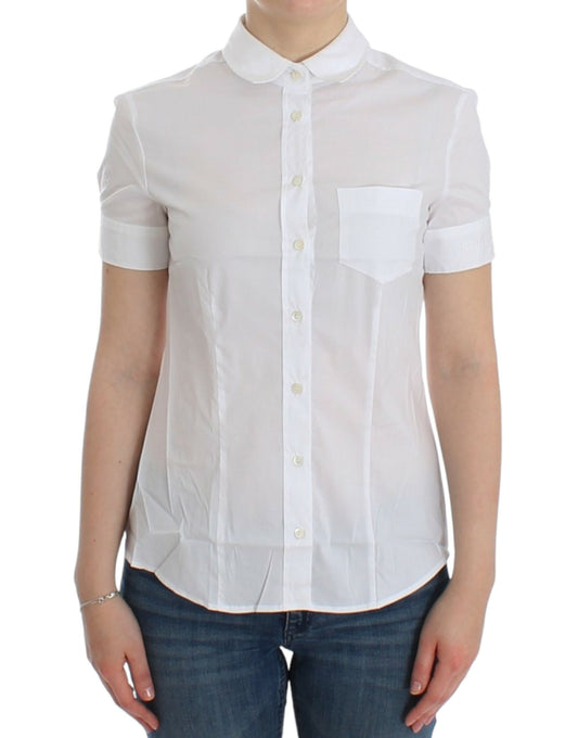 Chic White Cotton Blend Shortsleeve Blouse - SEHABRANDS