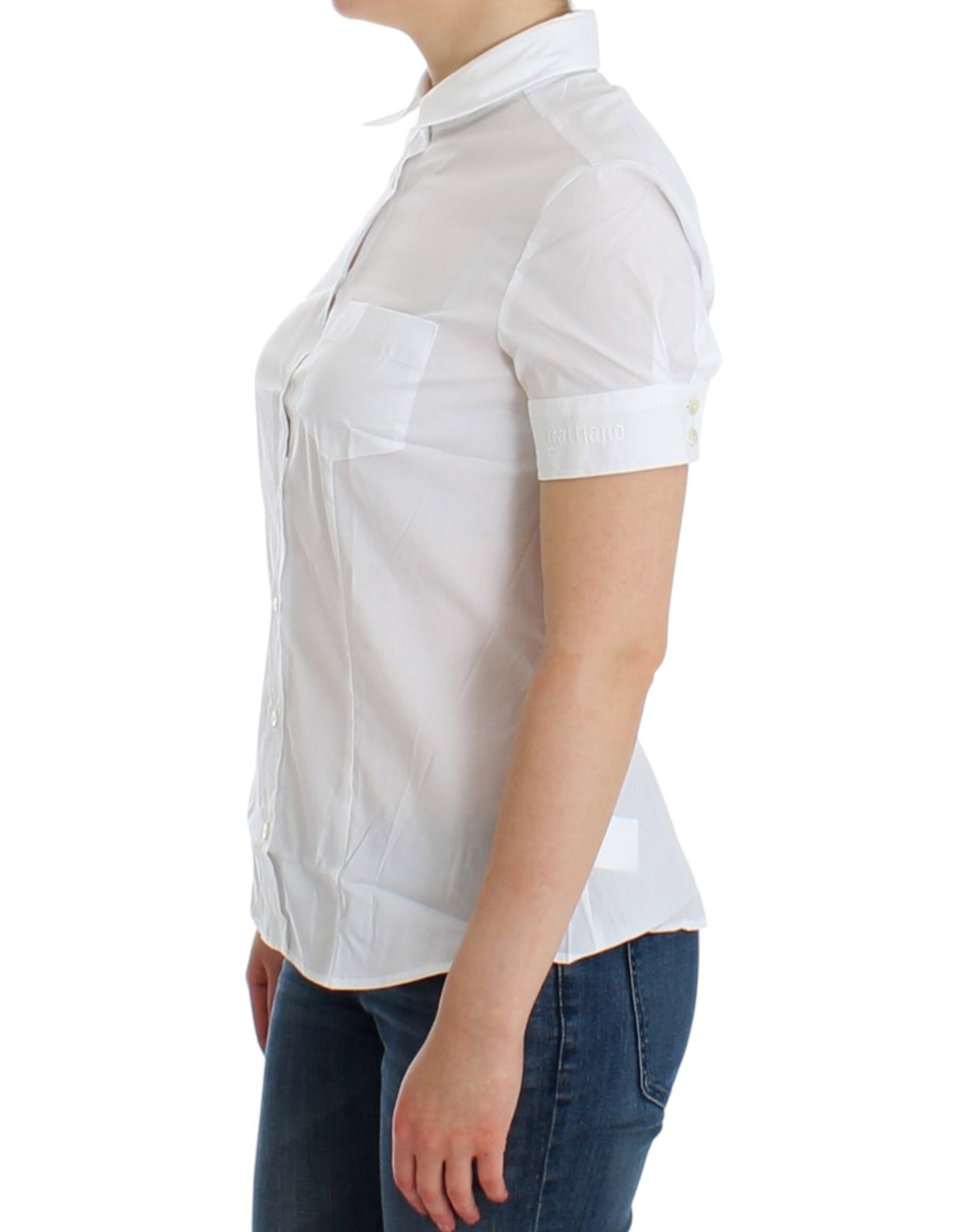 Chic White Cotton Blend Shortsleeve Blouse - SEHABRANDS