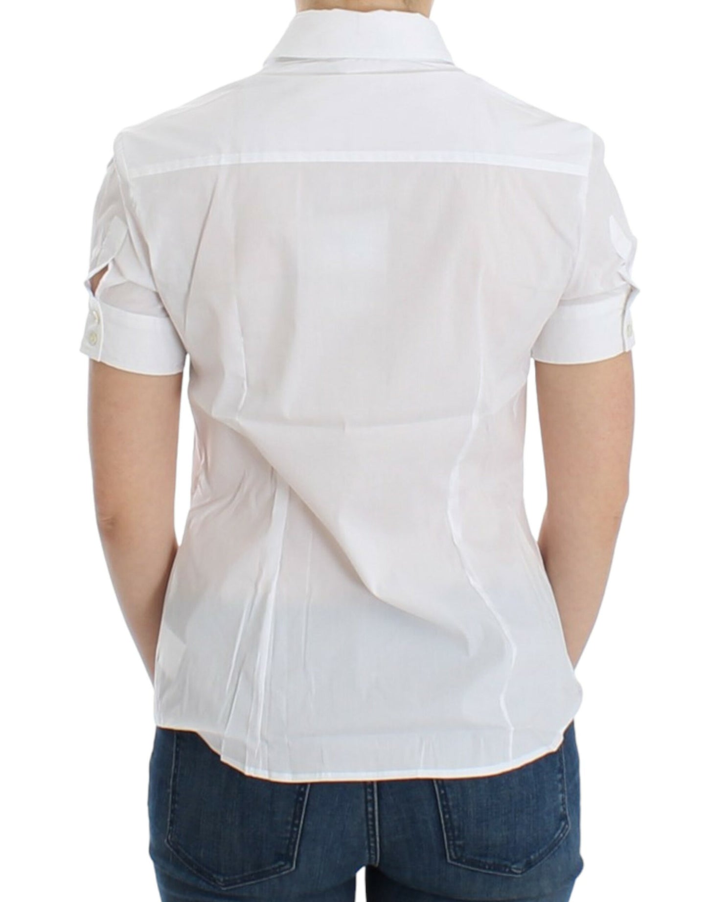 Chic White Cotton Blend Shortsleeve Blouse - SEHABRANDS