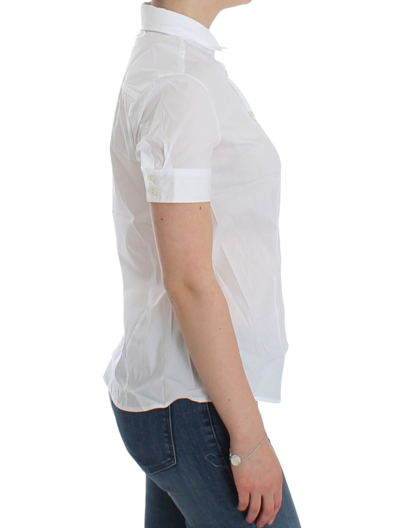 Chic White Cotton Blend Shortsleeve Blouse - SEHABRANDS