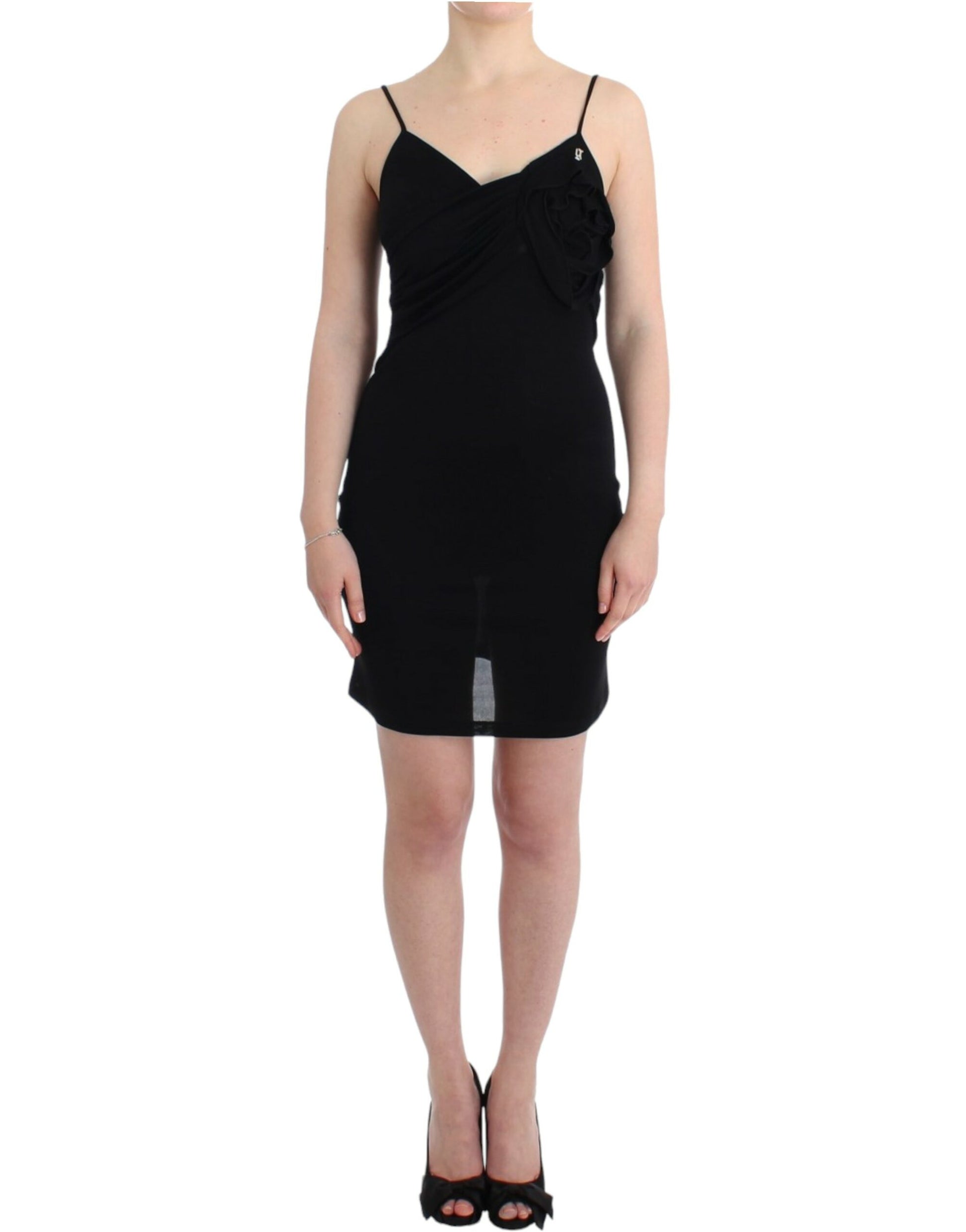 Elegant Black Jersey Knee-Length Dress - SEHABRANDS