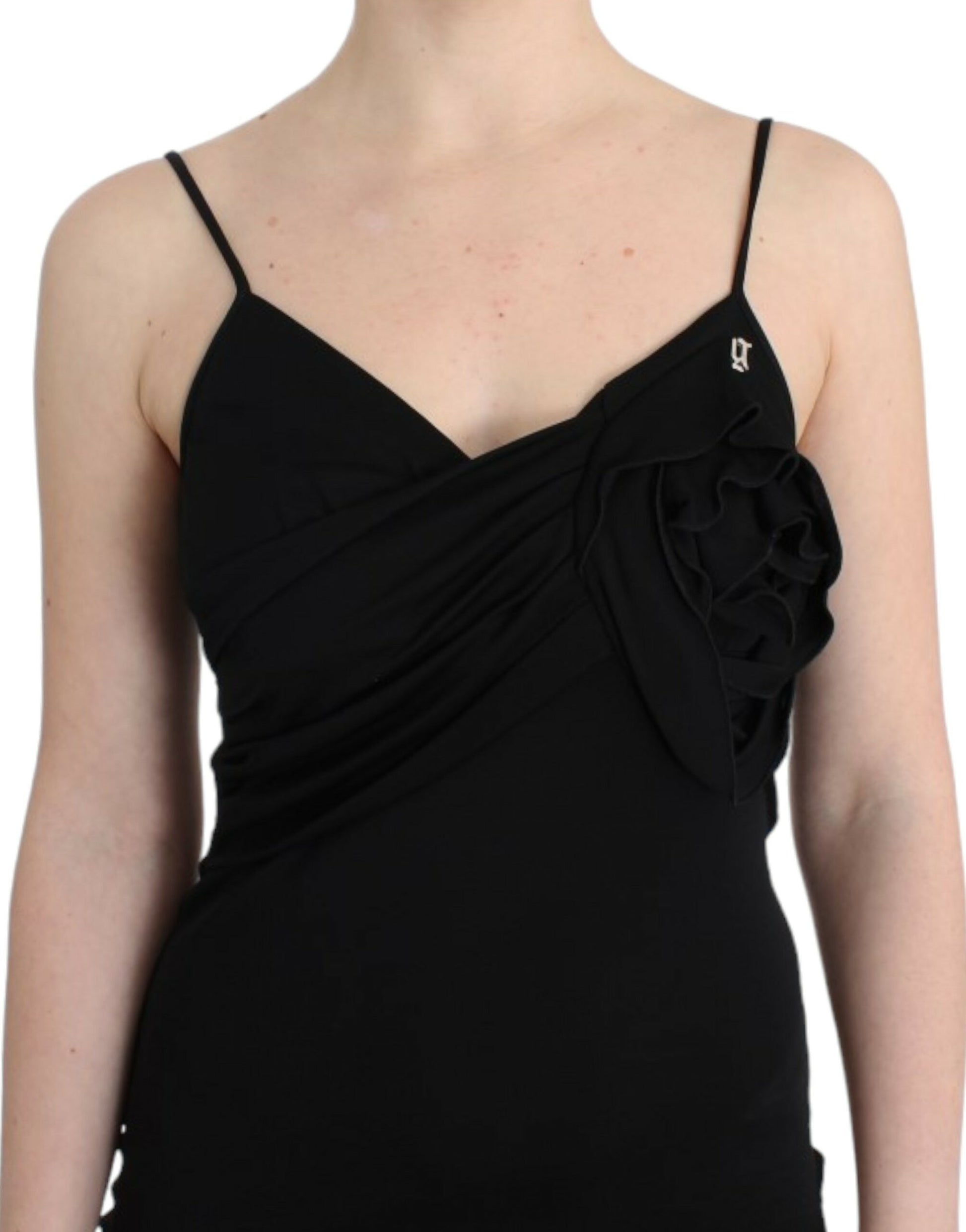 Elegant Black Jersey Knee-Length Dress - SEHABRANDS