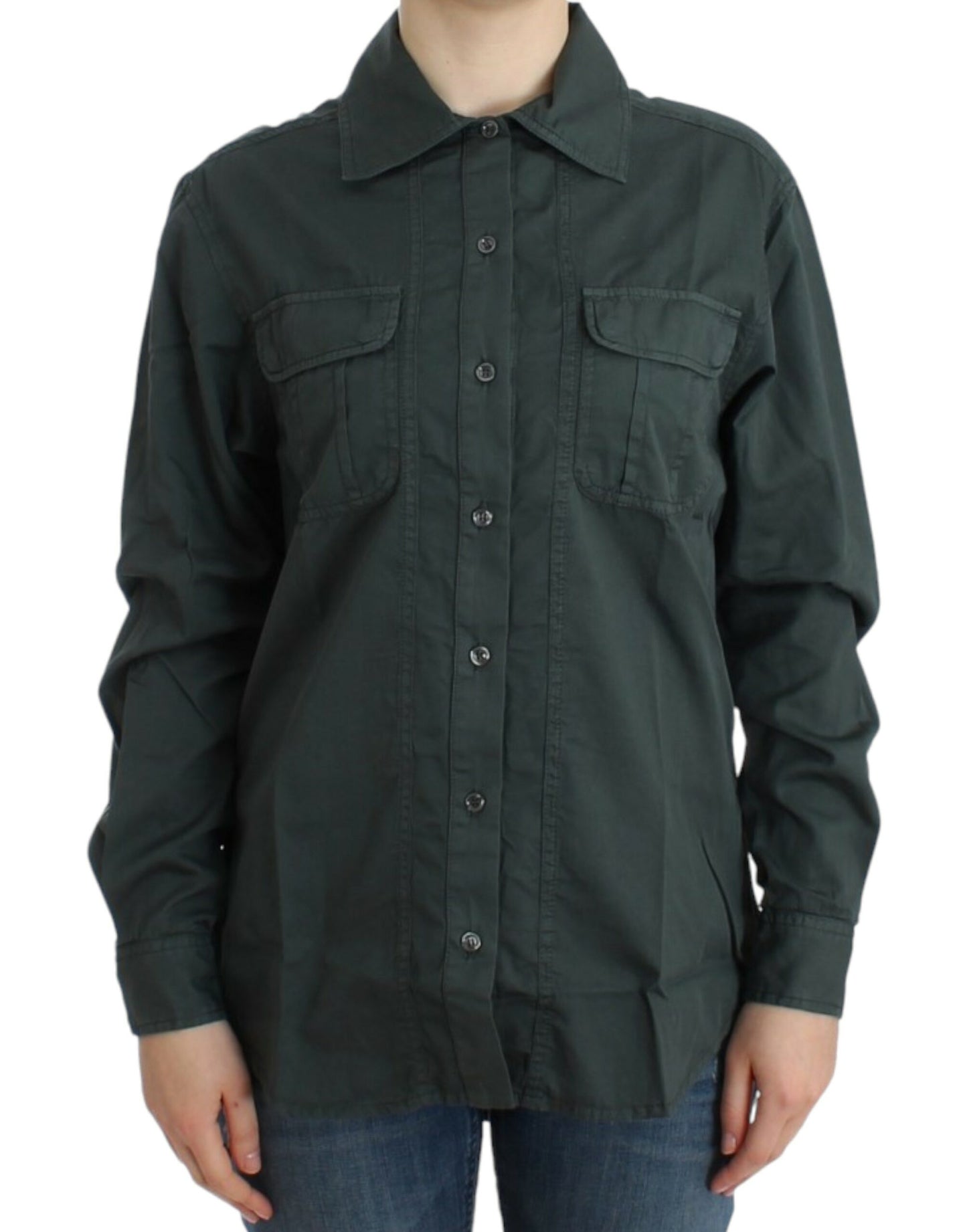 Elegant Gray Cotton Button Down Shirt - SEHABRANDS