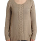 Elegant Beige Knitted Crew Neck Sweater - SEHABRANDS