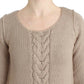 Elegant Beige Knitted Crew Neck Sweater - SEHABRANDS