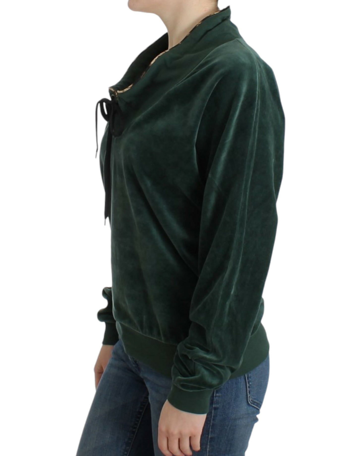 Elegant Green Mock Sweater with Rhinestone Detail - SEHABRANDS