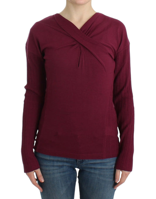 Elegant Purple Keyhole Wool Sweater - SEHABRANDS