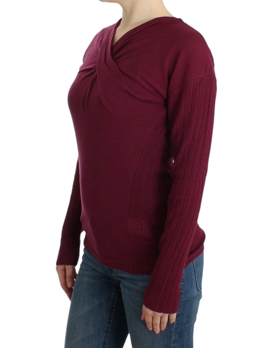 Elegant Purple Keyhole Wool Sweater - SEHABRANDS