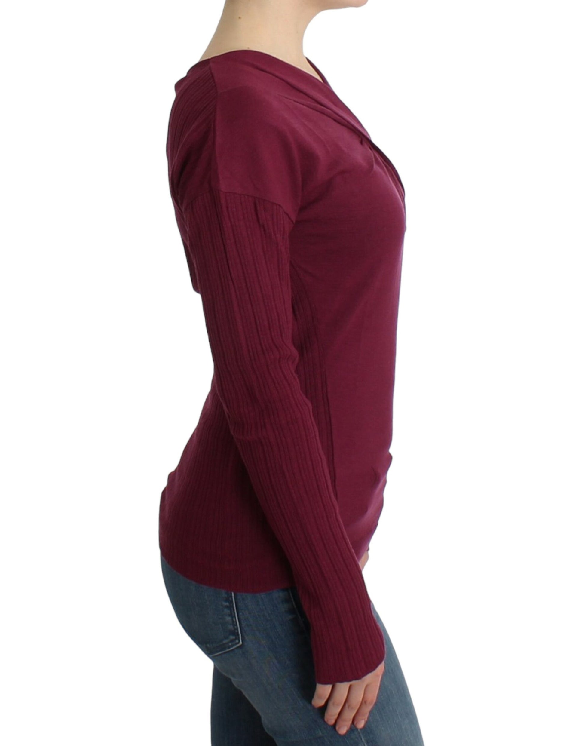 Elegant Purple Keyhole Wool Sweater - SEHABRANDS