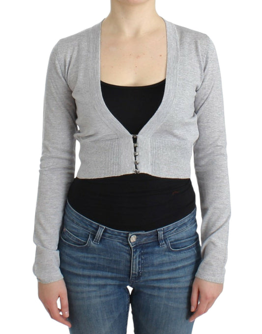 Cropped Virgin Wool Cardigan in Chic Gray - SEHABRANDS