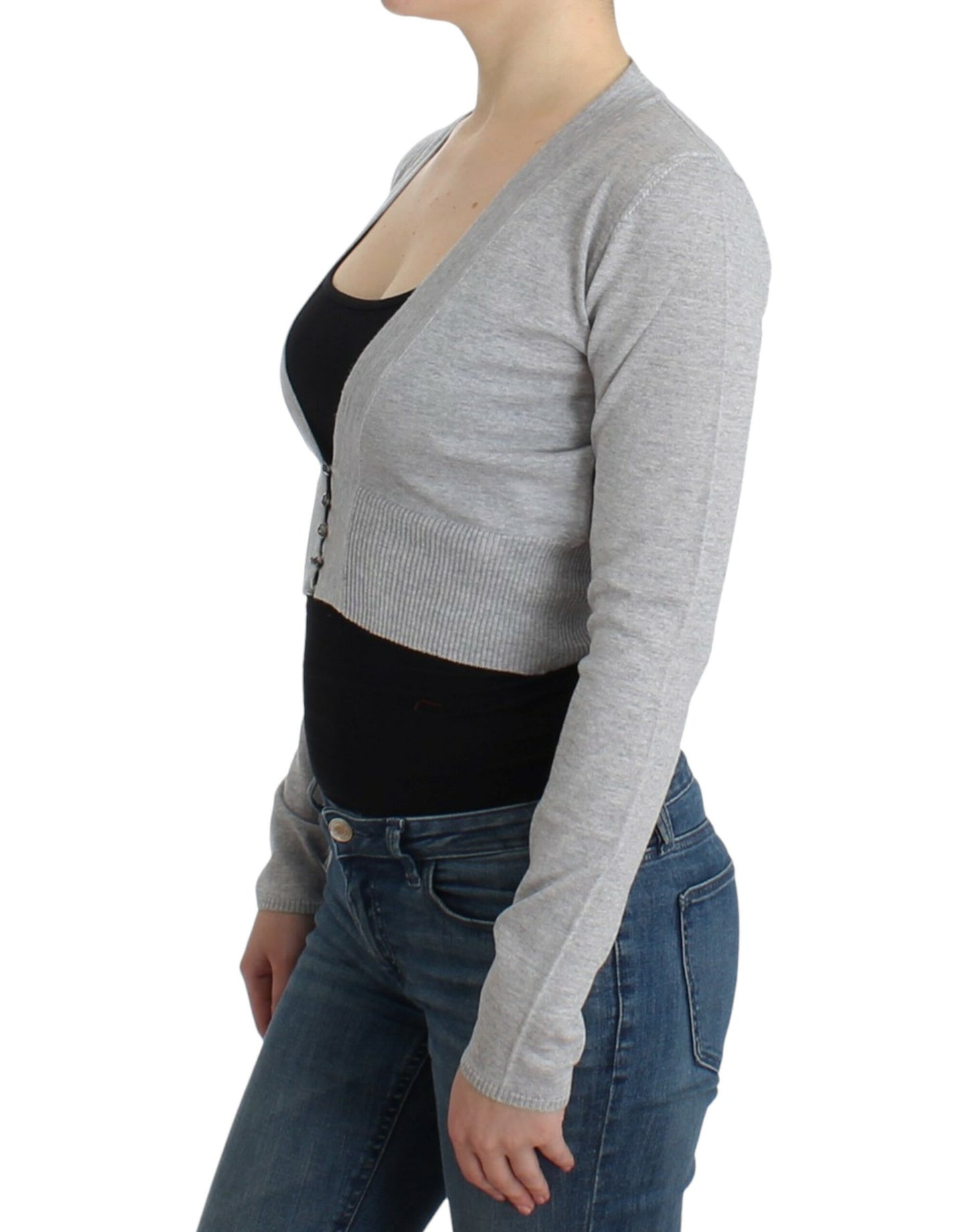 Cropped Virgin Wool Cardigan in Chic Gray - SEHABRANDS