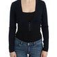 Elegant Black Cropped Virgin Wool Cardigan - SEHABRANDS