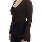 Elegant Brown Virgin Wool Cropped Cardigan - SEHABRANDS