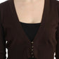 Elegant Brown Virgin Wool Cropped Cardigan - SEHABRANDS