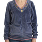 Elegant Blue Zip Cardigan with Gold Details - SEHABRANDS