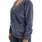 Elegant Blue Zip Cardigan with Gold Details - SEHABRANDS