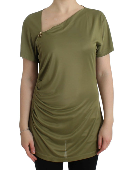 Elegant Green Jersey Blouse with Gold Accents - SEHABRANDS