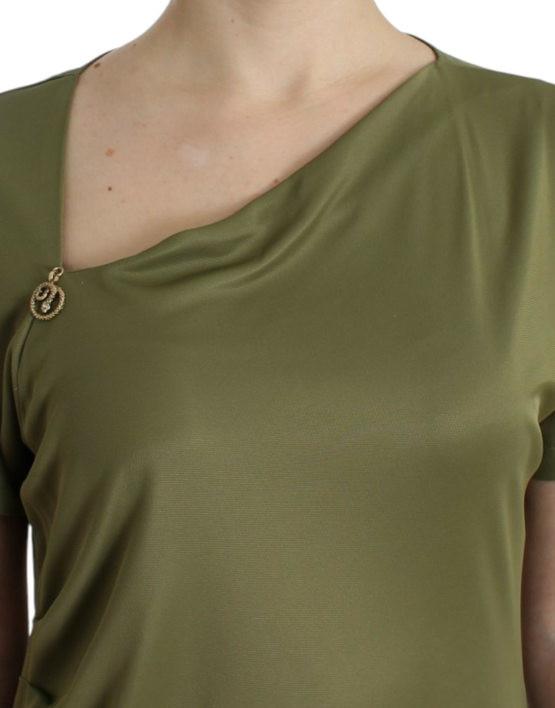 Elegant Green Jersey Blouse with Gold Accents - SEHABRANDS