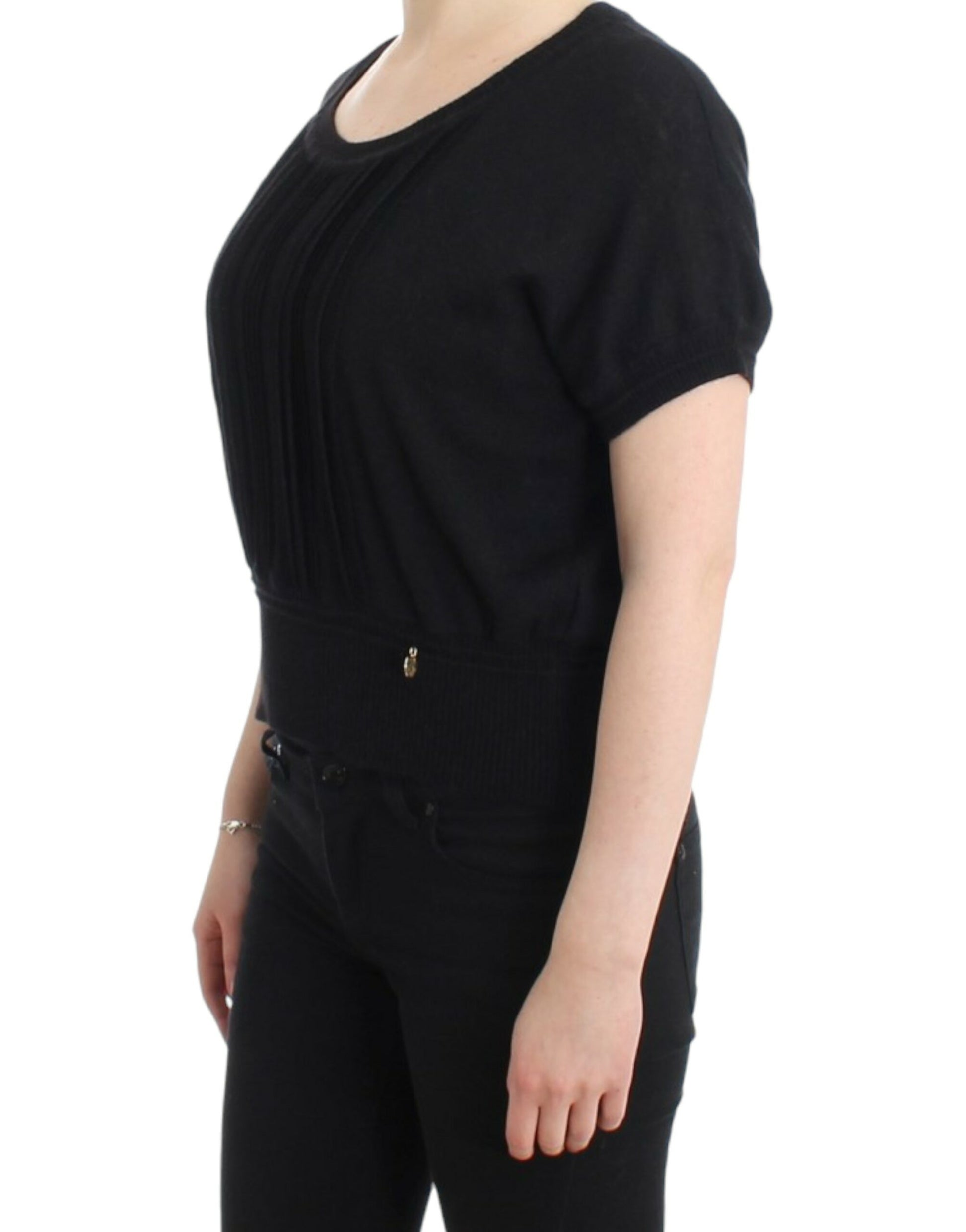 Elegant Short Sleeved Black Jumper - SEHABRANDS