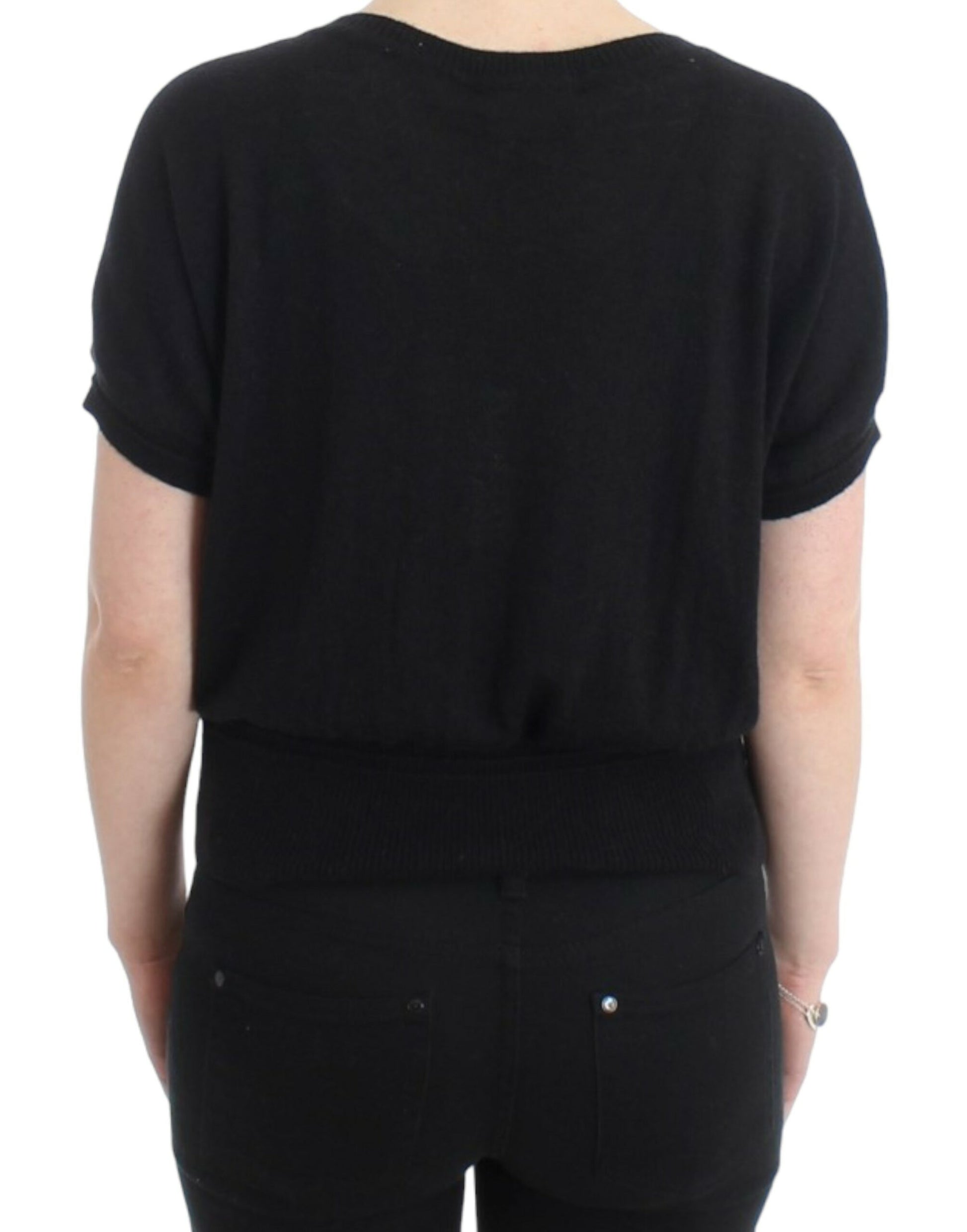 Elegant Short Sleeved Black Jumper - SEHABRANDS