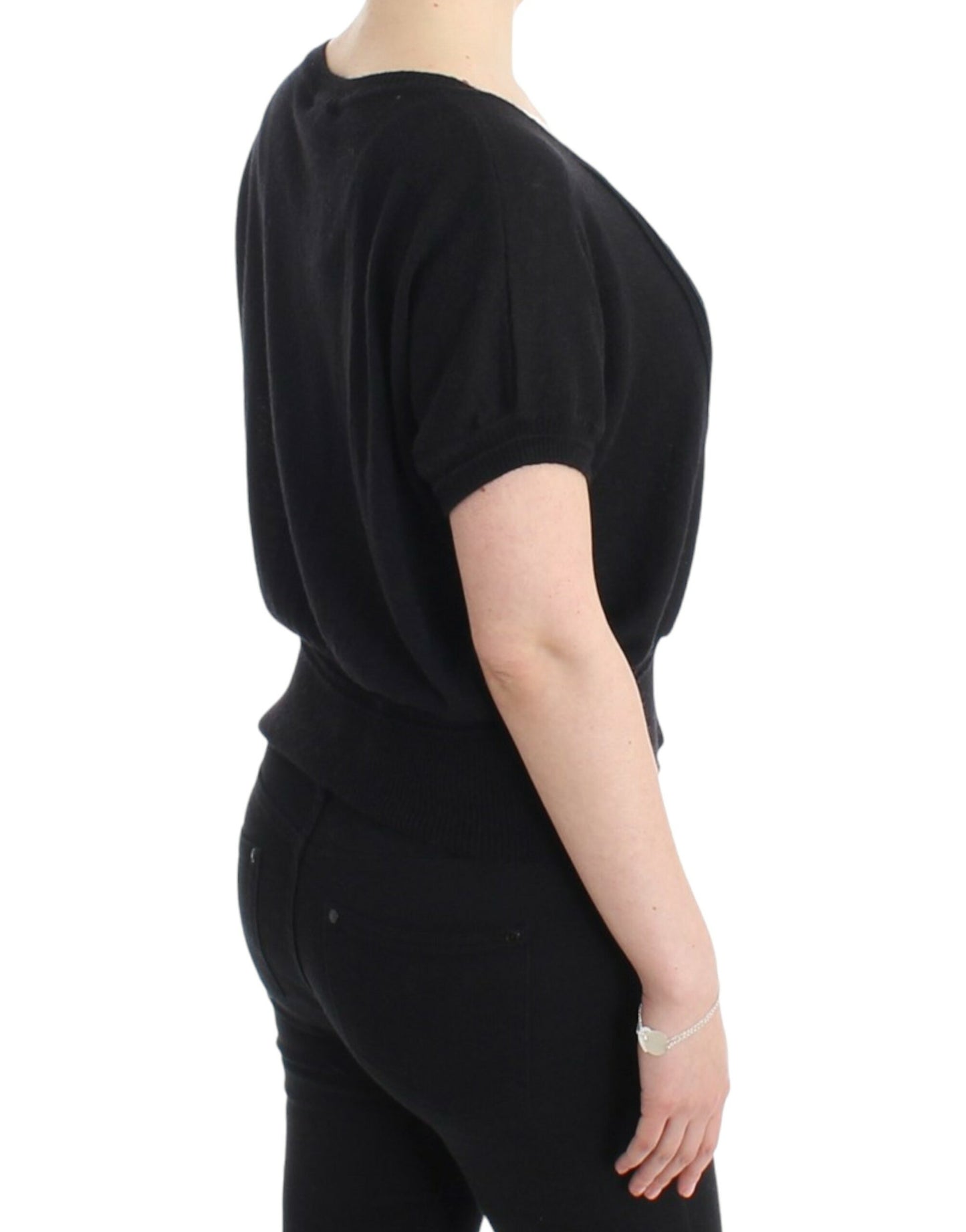 Elegant Short Sleeved Black Jumper - SEHABRANDS