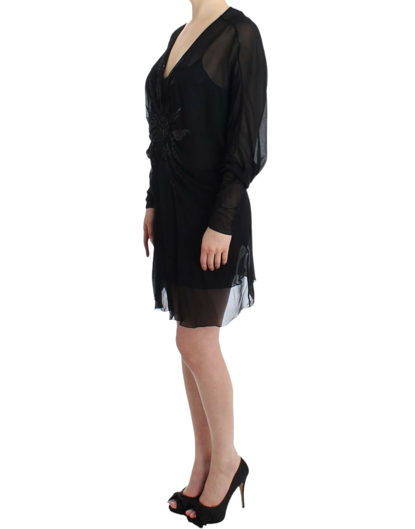 Elegant Sheer Black Silk Blouson Dress - SEHABRANDS