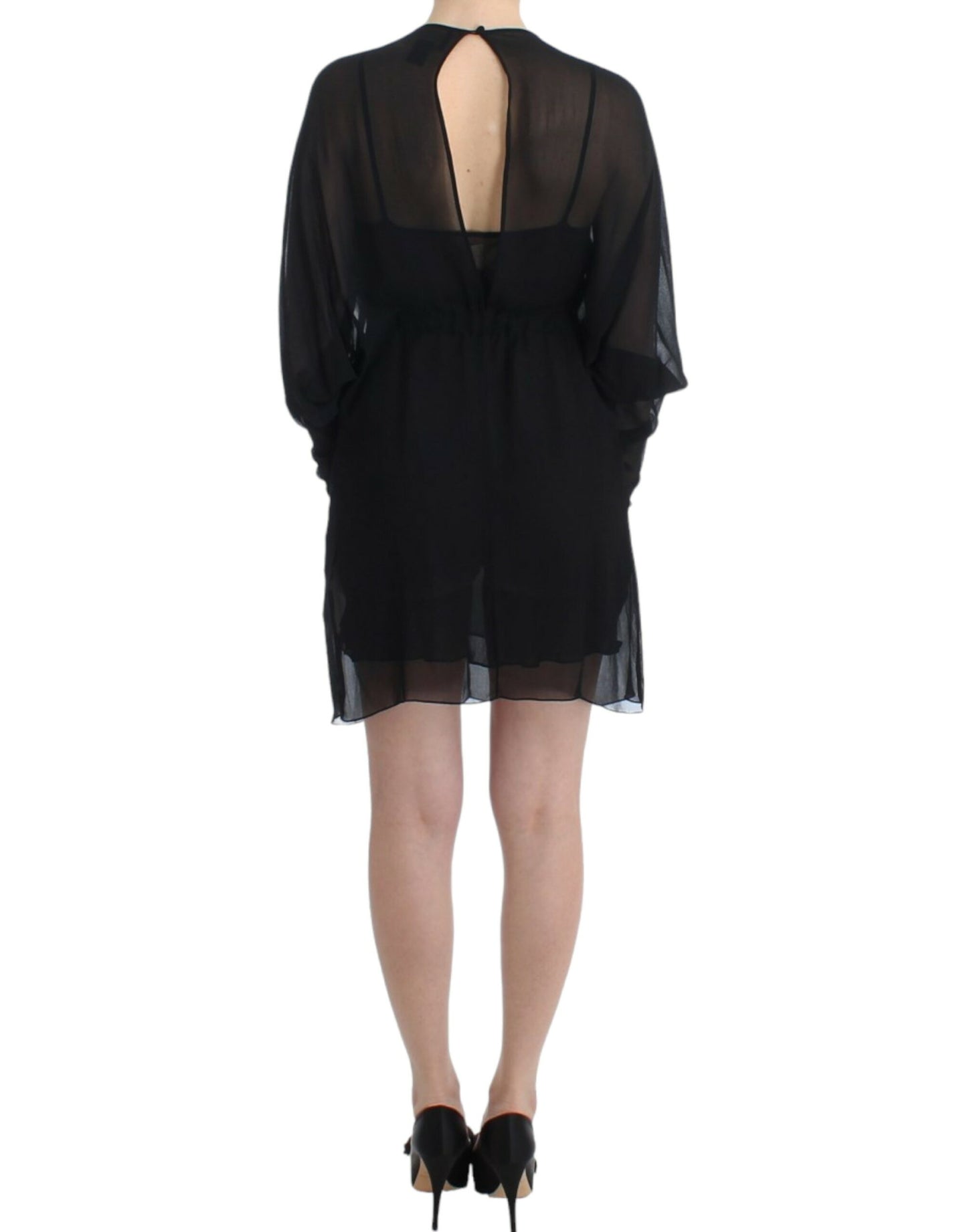 Elegant Sheer Black Silk Blouson Dress - SEHABRANDS