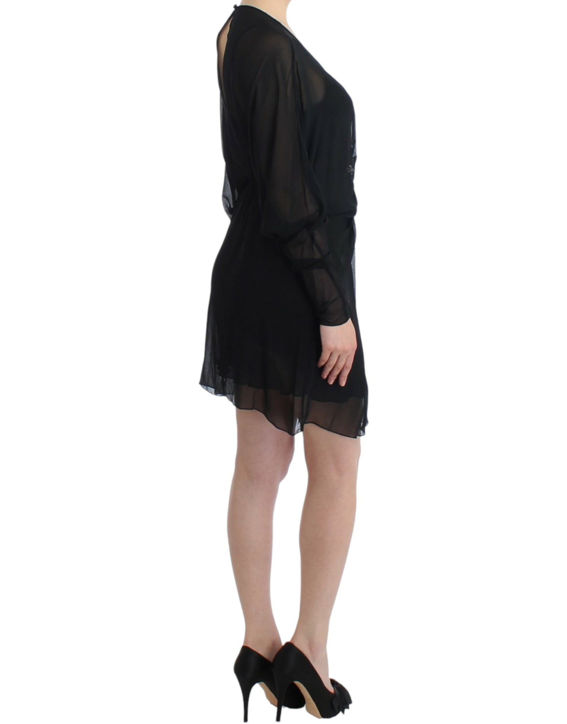 Elegant Sheer Black Silk Blouson Dress - SEHABRANDS