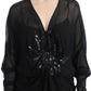 Elegant Sheer Black Silk Blouson Dress - SEHABRANDS