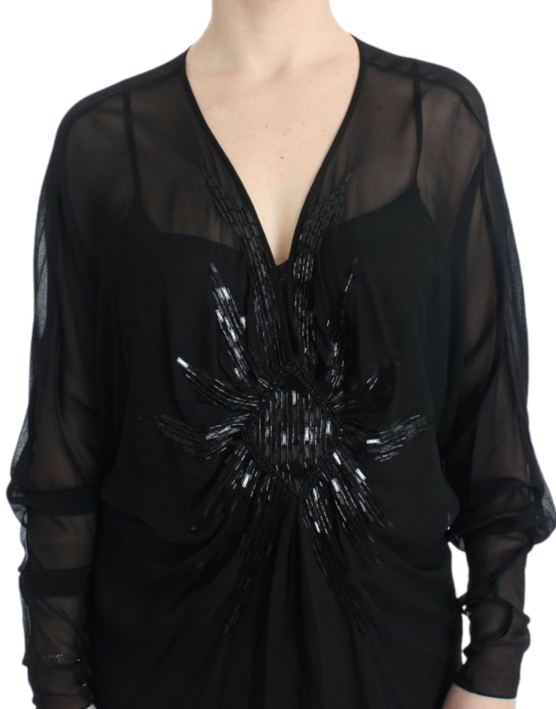 Elegant Sheer Black Silk Blouson Dress - SEHABRANDS