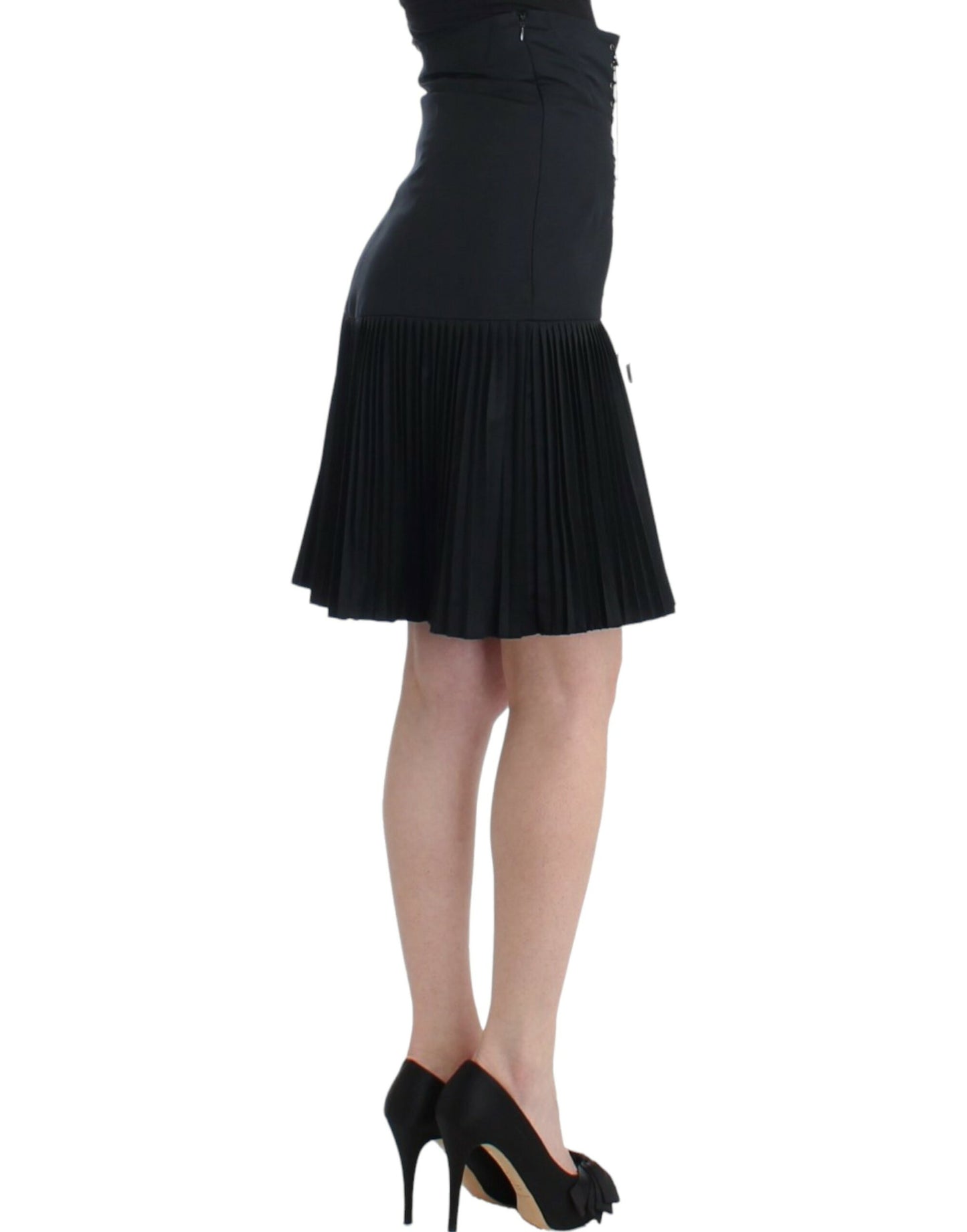 Elegant Black Pleated Lace A-Line Skirt - SEHABRANDS