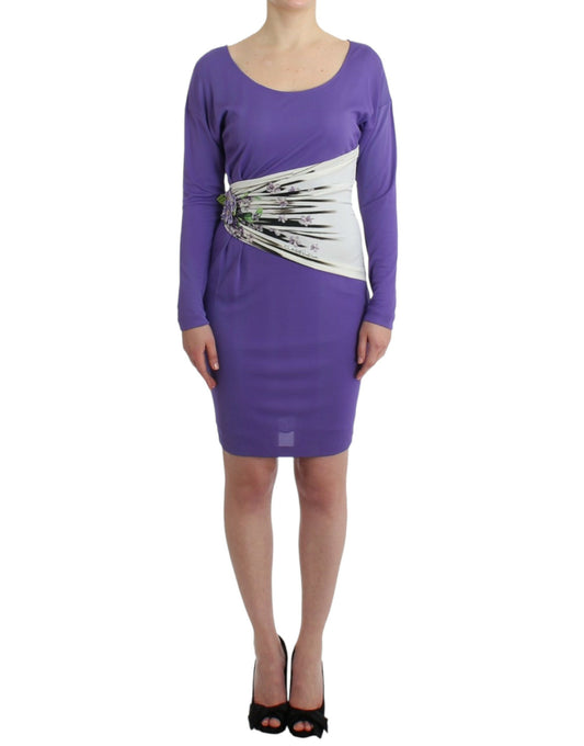 Elegant Purple Floral Jersey Dress - SEHABRANDS